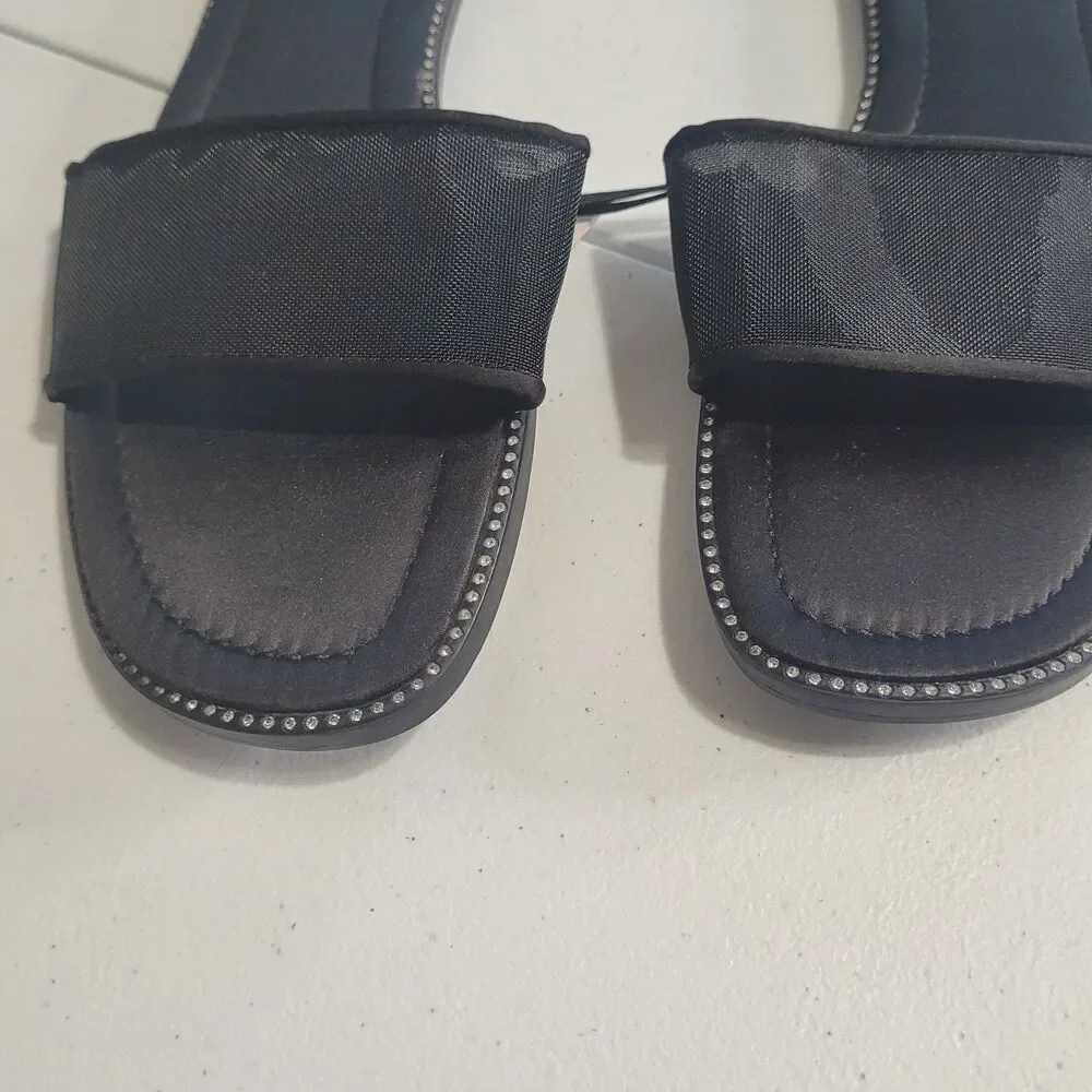 NEW Zara size 11 flat sandals open toe black beaded - Picture 3 of 11